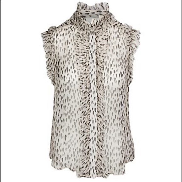 NWT 7 for All Mankind Leopard Ruffle Collar Top S - Picture 1 of 8